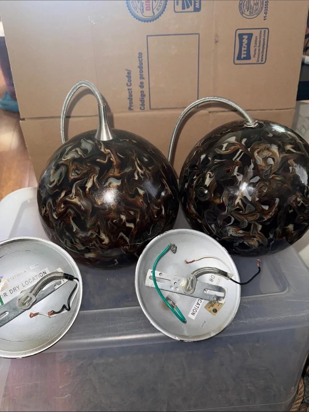 Brown Swirl Glass Globe Pendant Light - Unbranded- 8” x 8”